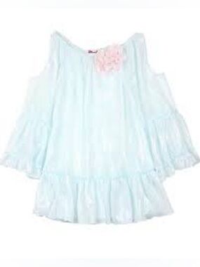 NWT Kate Mack Girls' Underwater Magic shiny chiffon swim cover-up size 6X aqua